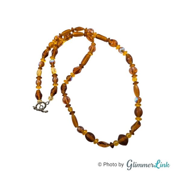 Honey Brown Mixed Bead AB Aurora Borealis Silver Tone Toggle Clasp Necklace - Picture 1 of 12